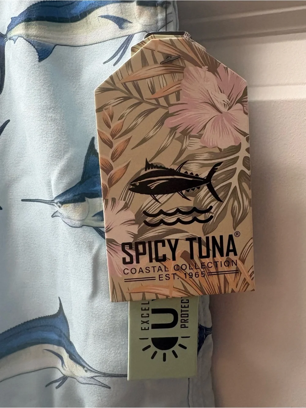 Men's Spicy Tuna Light Blue Marlin Print Swim Trunks